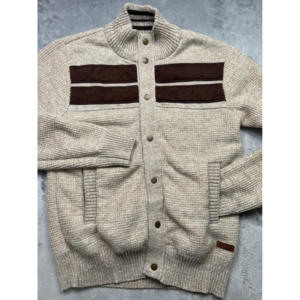 Buffalo David Bitton Mens Small Sherpa Lined Waffle Knit Cardigan Jacket Beige